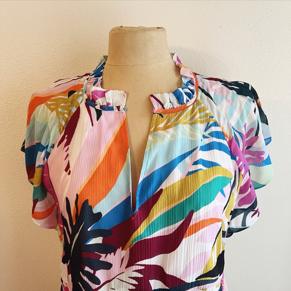 Marie Oliver Silk Frida Mini Dress Flutter Sleeve Tropical Print Multico… - Picture 4 of 12